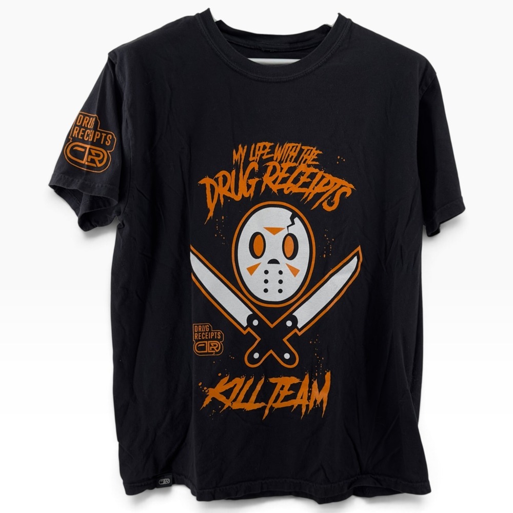 Drug Receipts Mens Kill Team Graphic Hockey Mask Black T-Shirt Large